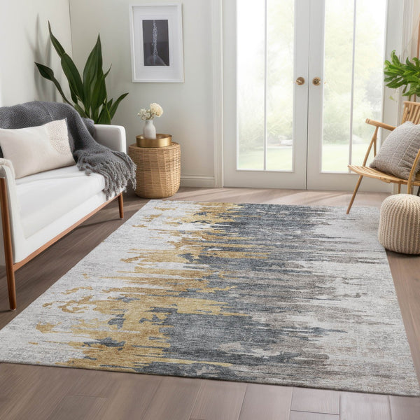 Homeroots 3' Blue Gray And Silver Abstract Washable Area Rug For Indoor And Outdoor Spaces - Durable Design 8' X 10' Polyester 582395