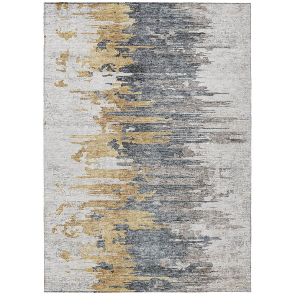 HomeRoots 9' Contemporary Abstract Washable Area Rug in Ivory, Charcoal, and Silver for Indoor Outdoor Use 9' X 12' 582396