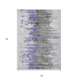 Homeroots 3' Blue Gray And Silver Abstract Washable Area Rug For Indoor And Outdoor Spaces - Durable Design 3' X 5' Polyester 582398