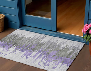 Homeroots 3' Blue Gray And Silver Abstract Washable Area Rug For Indoor And Outdoor Spaces - Durable Design 3' X 5' Polyester 582398