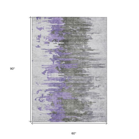 Homeroots 3' Blue Gray And Silver Abstract Washable Area Rug For Indoor And Outdoor Spaces - Durable Design 5' X 8' Polyester 582399