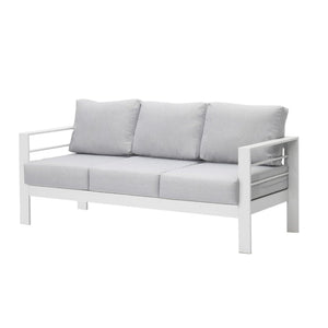 English Elm 73" Cast Aluminum Outdoor Sofa Rust-proof Powder-coated Frame with Resort-style Cushions White+Gray B082P454976