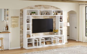 English Elm Entertainment Wall Unit with Glass Doors Open Shelving Mdf Living Room Storage White N710S688100K