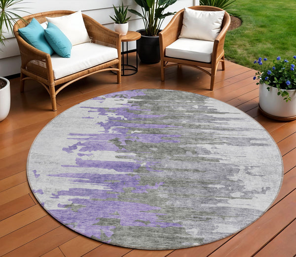 Homeroots 3' Blue Gray And Silver Abstract Washable Area Rug For Indoor And Outdoor Spaces - Durable Design 8' Round Polyester 582400