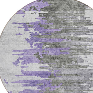 Homeroots 3' Blue Gray And Silver Abstract Washable Area Rug For Indoor And Outdoor Spaces - Durable Design 8' Round Polyester 582400