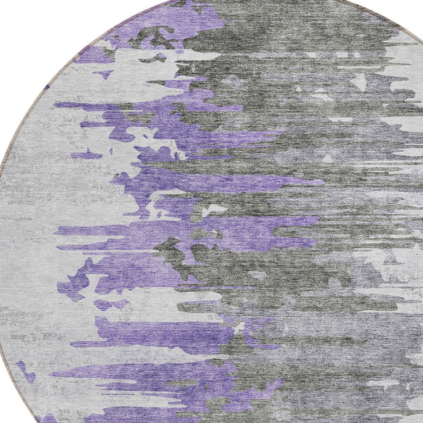 Homeroots 3' Blue Gray And Silver Abstract Washable Area Rug For Indoor And Outdoor Spaces - Durable Design 8' Round Polyester 582400