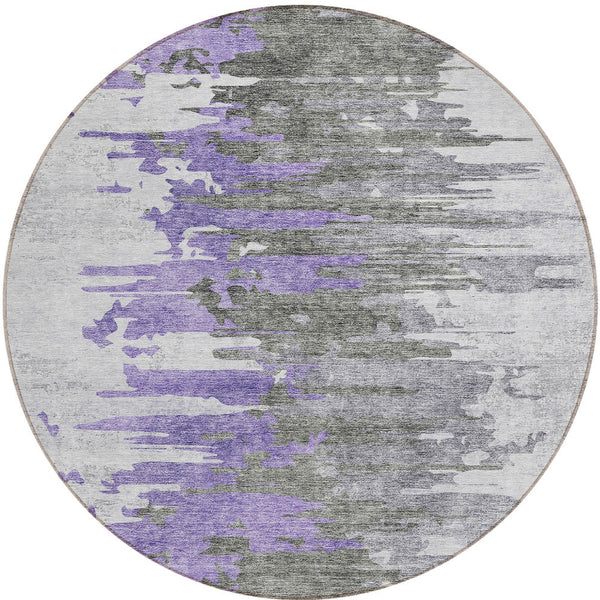 Homeroots 3' Blue Gray And Silver Abstract Washable Area Rug For Indoor And Outdoor Spaces - Durable Design 8' Round Polyester 582400