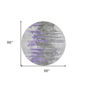 Homeroots 3' Blue Gray And Silver Abstract Washable Area Rug For Indoor And Outdoor Spaces - Durable Design 8' Round Polyester 582400