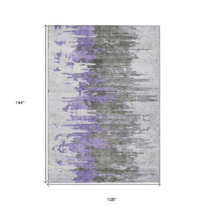 Homeroots 3' Blue Gray And Silver Abstract Washable Area Rug For Indoor And Outdoor Spaces - Durable Design 9' X 12' Polyester 582402