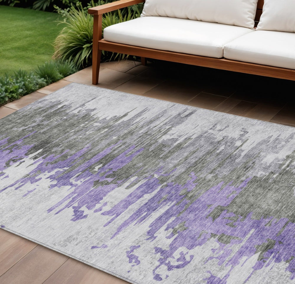 HomeRoots 9' Modern Abstract Area Rug in Purple, Ivory & Charcoal – Stylish, Washable & Durable for Indoor/Outdoor Use 9' X 12' 582402
