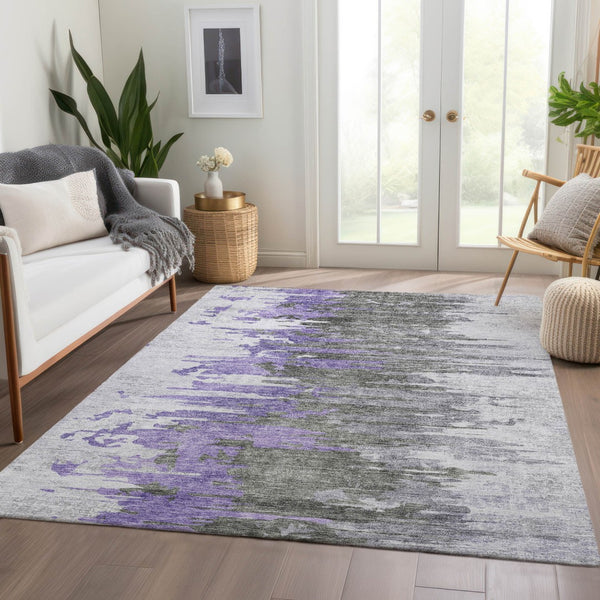 Homeroots 3' Blue Gray And Silver Abstract Washable Area Rug For Indoor And Outdoor Spaces - Durable Design 9' X 12' Polyester 582402