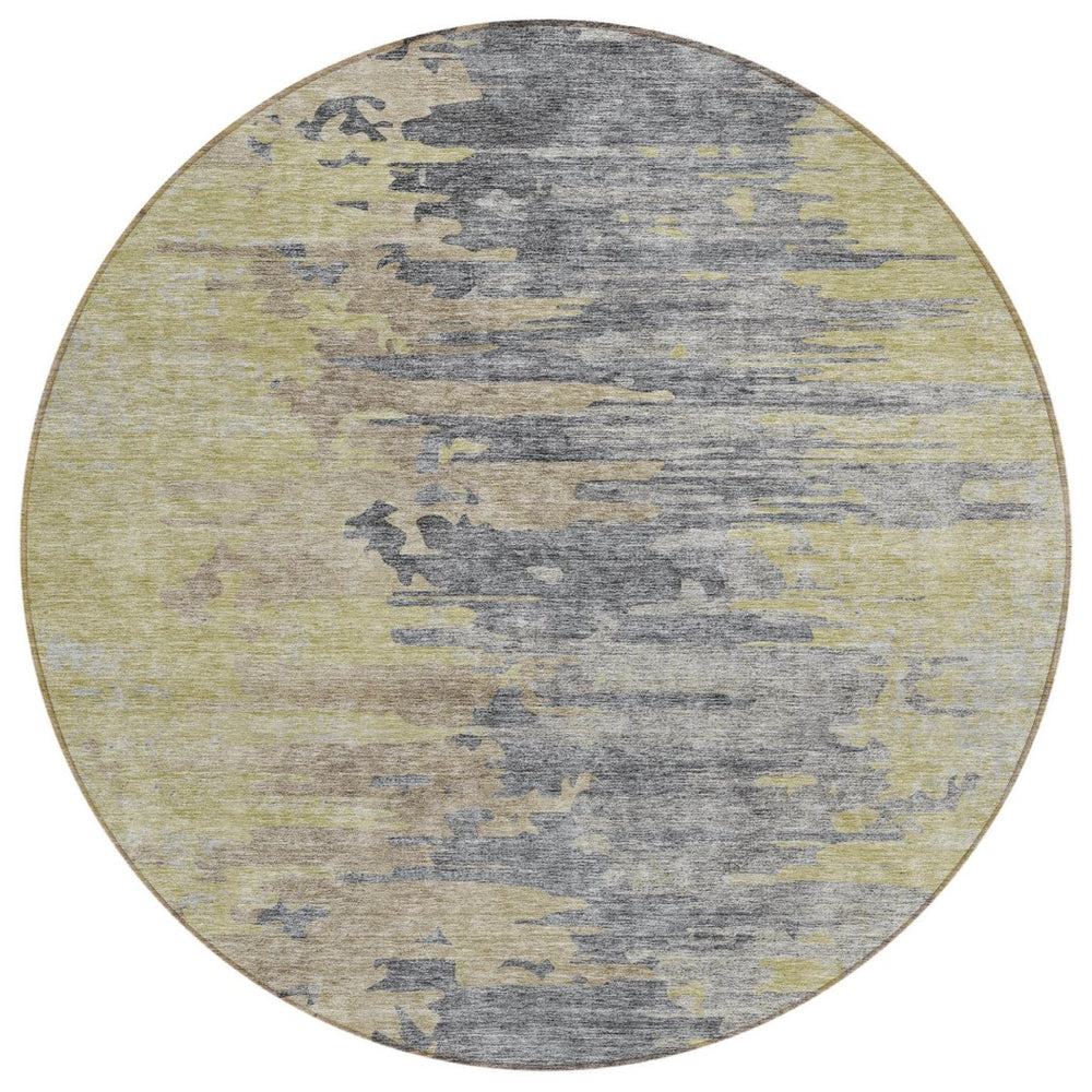 HomeRoots 5' Stylish Pewter Silver and Gray Abstract Washable Area Rug for Indoor and Outdoor Spaces 8' Round 582406