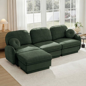 English Elm 105" Chenille Sectional Sofa with Movable Ottoman Deep Seat Quilted Cushions Living Room Green W714S01769