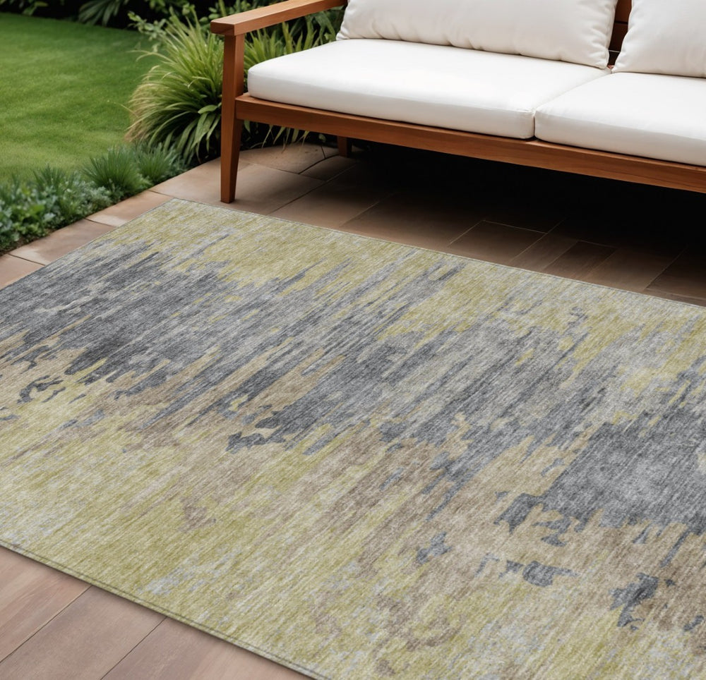 HomeRoots 9' Contemporary Pewter Silver Abstract Area Rug - Washable, Durable, Indoor/Outdoor Versatility 9' X 12' 582408