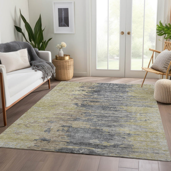 Homeroots 3' Blue Gray And Silver Abstract Washable Area Rug For Indoor And Outdoor Spaces - Durable Design 10' X 14' Polyester 582409