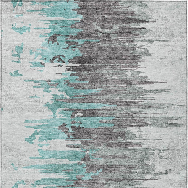 Homeroots 3' Blue Gray And Silver Abstract Washable Area Rug For Indoor And Outdoor Spaces - Durable Design 3' X 5' Polyester 582410