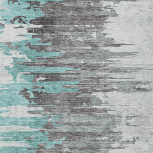 Homeroots 3' Blue Gray And Silver Abstract Washable Area Rug For Indoor And Outdoor Spaces - Durable Design 3' X 5' Polyester 582410