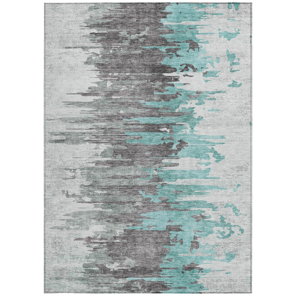 Homeroots 3' Blue Gray And Silver Abstract Washable Area Rug For Indoor And Outdoor Spaces - Durable Design 5' X 8' Polyester 582411