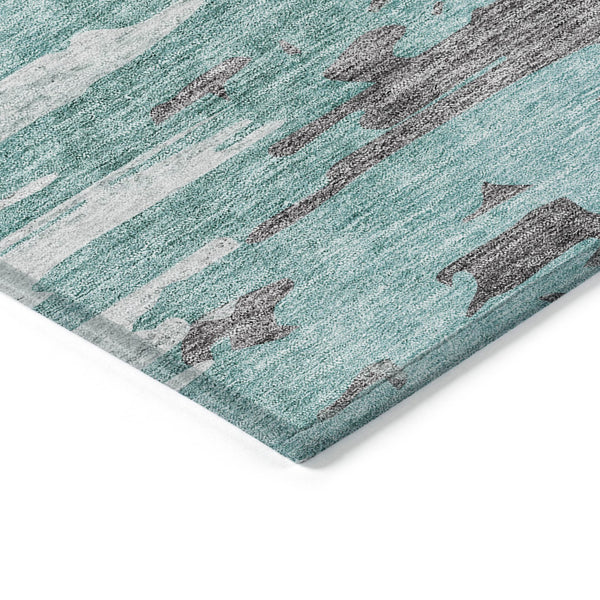 Homeroots 3' Blue Gray And Silver Abstract Washable Area Rug For Indoor And Outdoor Spaces - Durable Design 5' X 8' Polyester 582411