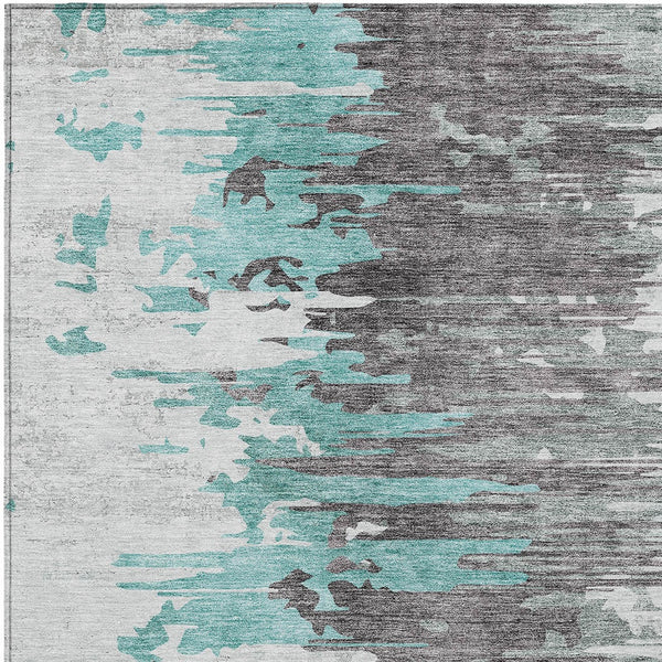 Homeroots 3' Blue Gray And Silver Abstract Washable Area Rug For Indoor And Outdoor Spaces - Durable Design 5' X 8' Polyester 582411