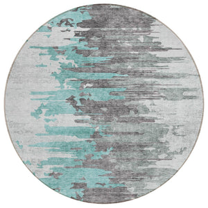 HomeRoots 5' Teal Blue and Charcoal Abstract Indoor Outdoor Area Rug – Durable, Stylish, Machine Washable Design 8' Round 582412