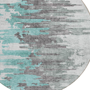 Homeroots 3' Blue Gray And Silver Abstract Washable Area Rug For Indoor And Outdoor Spaces - Durable Design 8' Round Polyester 582412