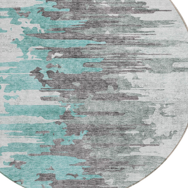 Homeroots 3' Blue Gray And Silver Abstract Washable Area Rug For Indoor And Outdoor Spaces - Durable Design 8' Round Polyester 582412