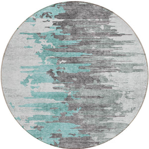 Homeroots 3' Blue Gray And Silver Abstract Washable Area Rug For Indoor And Outdoor Spaces - Durable Design 8' Round Polyester 582412