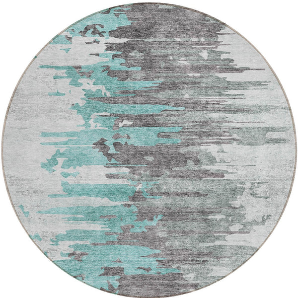Homeroots 3' Blue Gray And Silver Abstract Washable Area Rug For Indoor And Outdoor Spaces - Durable Design 8' Round Polyester 582412