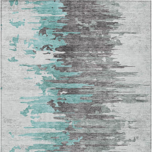 Homeroots 3' Blue Gray And Silver Abstract Washable Area Rug For Indoor And Outdoor Spaces - Durable Design 8' X 10' Polyester 582413