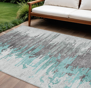 Homeroots 3' Blue Gray And Silver Abstract Washable Area Rug For Indoor And Outdoor Spaces - Durable Design 8' X 10' Polyester 582413