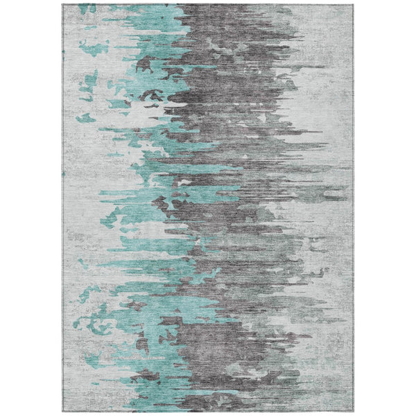 HomeRoots 9' Teal Blue Charcoal and Silver Abstract Area Rug - Modern Washable Design for Indoor & Outdoor Use 9' X 12' 582414