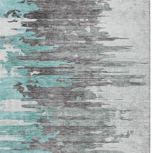 Homeroots 3' Blue Gray And Silver Abstract Washable Area Rug For Indoor And Outdoor Spaces - Durable Design 9' X 12' Polyester 582414