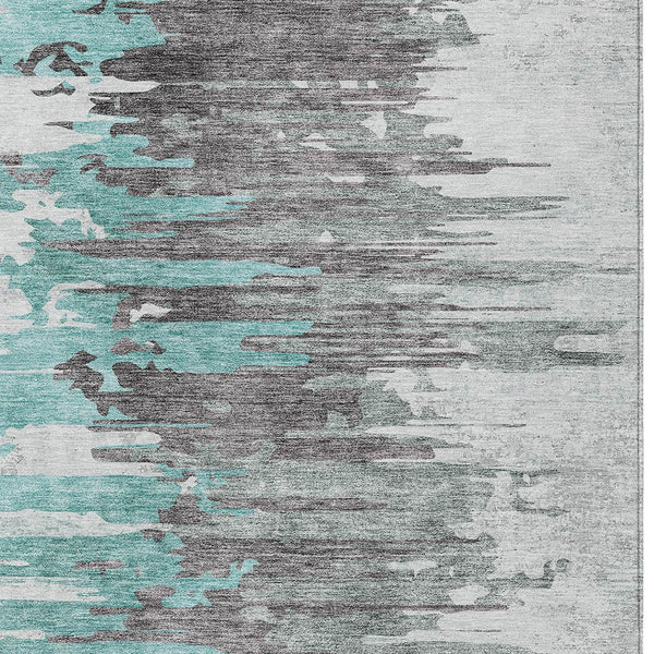 Homeroots 3' Blue Gray And Silver Abstract Washable Area Rug For Indoor And Outdoor Spaces - Durable Design 9' X 12' Polyester 582414