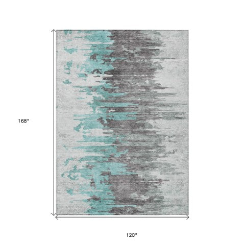 Homeroots 3' Blue Gray And Silver Abstract Washable Area Rug For Indoor And Outdoor Spaces - Durable Design 10' X 14' Polyester 582415