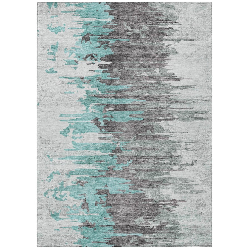 HomeRoots 5' Teal Blue and Charcoal Abstract Indoor Outdoor Area Rug – Durable, Stylish, Machine Washable Design 10' X 14' 582415