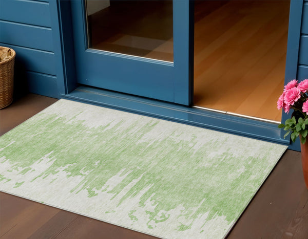 Homeroots 3' Stylish Green And Mint Abstract Washable Area Rug For Indoor And Outdoor Spaces, Durable Design 3' X 5' Polyester 582416