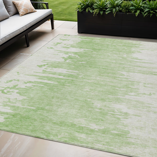Homeroots 3' Stylish Green And Mint Abstract Washable Area Rug For Indoor And Outdoor Spaces, Durable Design 5' X 8' Polyester 582417