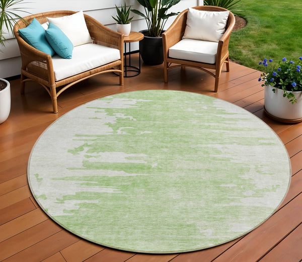 Homeroots 3' Stylish Green And Mint Abstract Washable Area Rug For Indoor And Outdoor Spaces, Durable Design 8' Round Polyester 582418