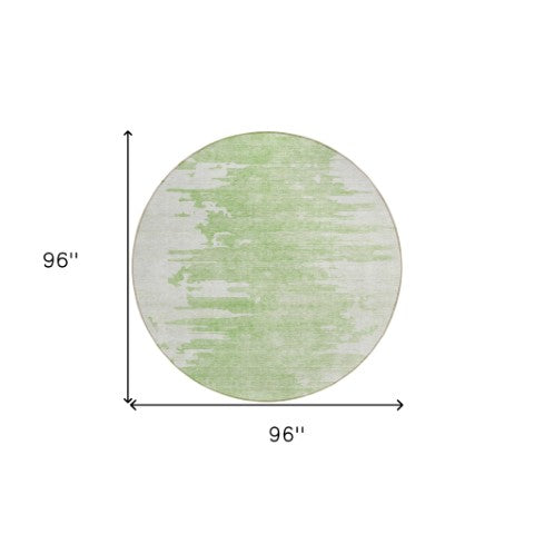 Homeroots 3' Stylish Green And Mint Abstract Washable Area Rug For Indoor And Outdoor Spaces, Durable Design 8' Round Polyester 582418