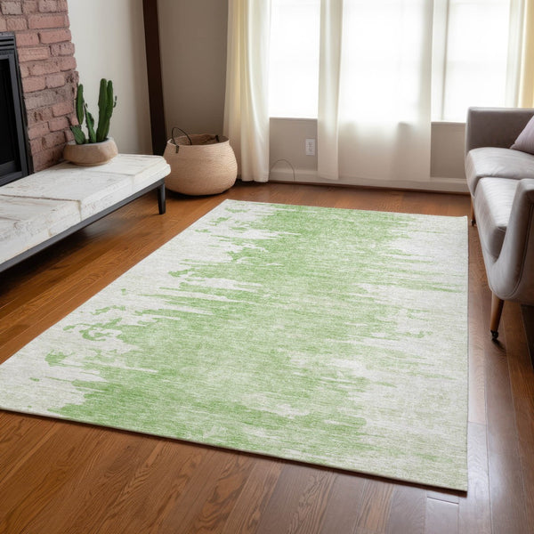 Homeroots 3' Stylish Green And Mint Abstract Washable Area Rug For Indoor And Outdoor Spaces, Durable Design 8' X 10' Polyester 582419
