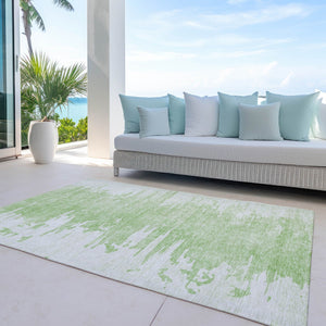 Homeroots 3' Stylish Green And Mint Abstract Washable Area Rug For Indoor And Outdoor Spaces, Durable Design 8' X 10' Polyester 582419