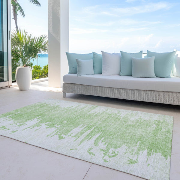Homeroots 3' Stylish Green And Mint Abstract Washable Area Rug For Indoor And Outdoor Spaces, Durable Design 8' X 10' Polyester 582419