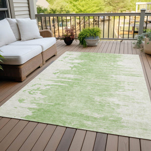 Homeroots 3' Stylish Green And Mint Abstract Washable Area Rug For Indoor And Outdoor Spaces, Durable Design 9' X 12' Polyester 582420