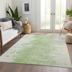 Homeroots 3' Stylish Green And Mint Abstract Washable Area Rug For Indoor And Outdoor Spaces, Durable Design 10' X 14' Polyester 582421