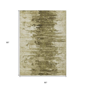 Homeroots 3' Stylish Green And Mint Abstract Washable Area Rug For Indoor And Outdoor Spaces, Durable Design 5' X 8' Polyester 582429