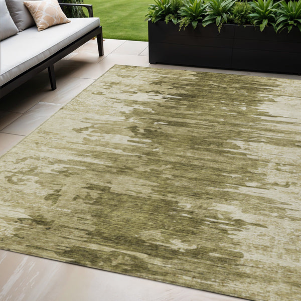 Homeroots 3' Stylish Green And Mint Abstract Washable Area Rug For Indoor And Outdoor Spaces, Durable Design 5' X 8' Polyester 582429