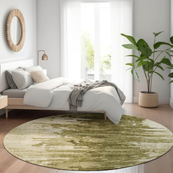 Homeroots 3' Stylish Green And Mint Abstract Washable Area Rug For Indoor And Outdoor Spaces, Durable Design 8' Round Polyester 582430