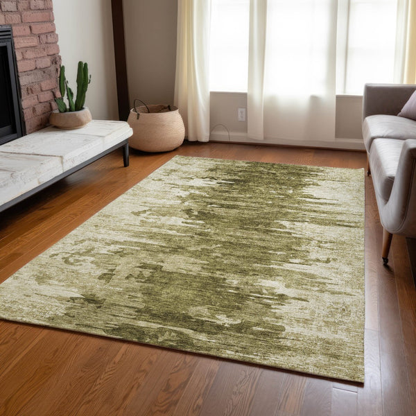 Homeroots 3' Stylish Green And Mint Abstract Washable Area Rug For Indoor And Outdoor Spaces, Durable Design 9' X 12' Polyester 582432