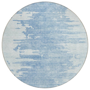 HomeRoots 5' Abstract Washable Indoor Outdoor Area Rug in Sky and Denim Blue for Coastal Charm and Durability 8' Round 582436